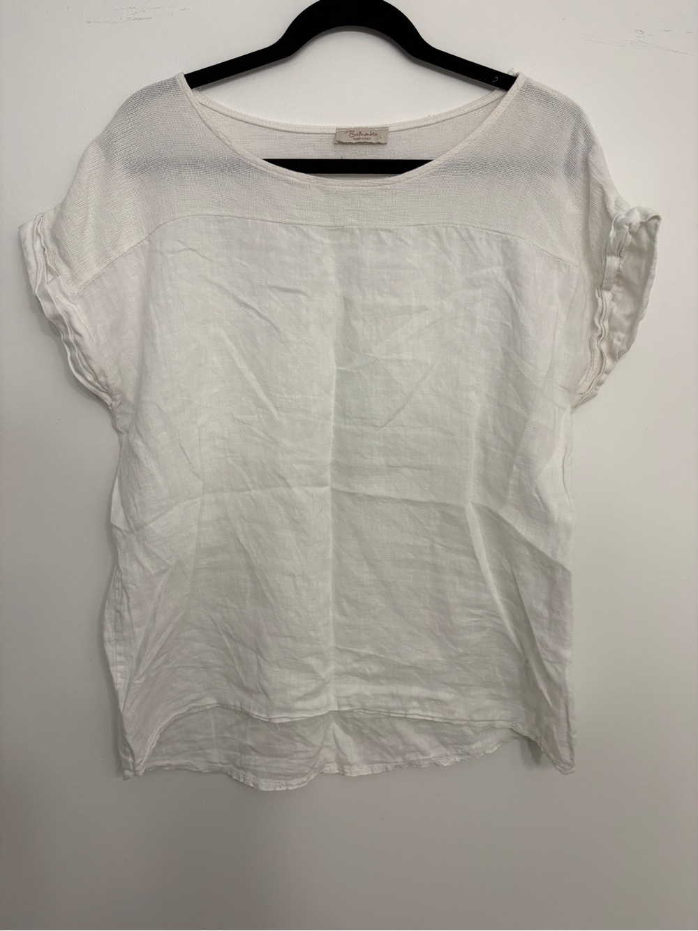 Relaxed White Short Sleeve Linen Blouse